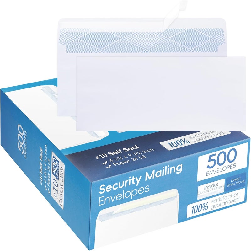 Yeplan 500PCS #10 Envelopes Letter Size Self Seal Business Envelopes No Window Security Mailing Envelopes Size 4-1/8 x 9-1/2 Inch - White 24LB Paper - Image 1